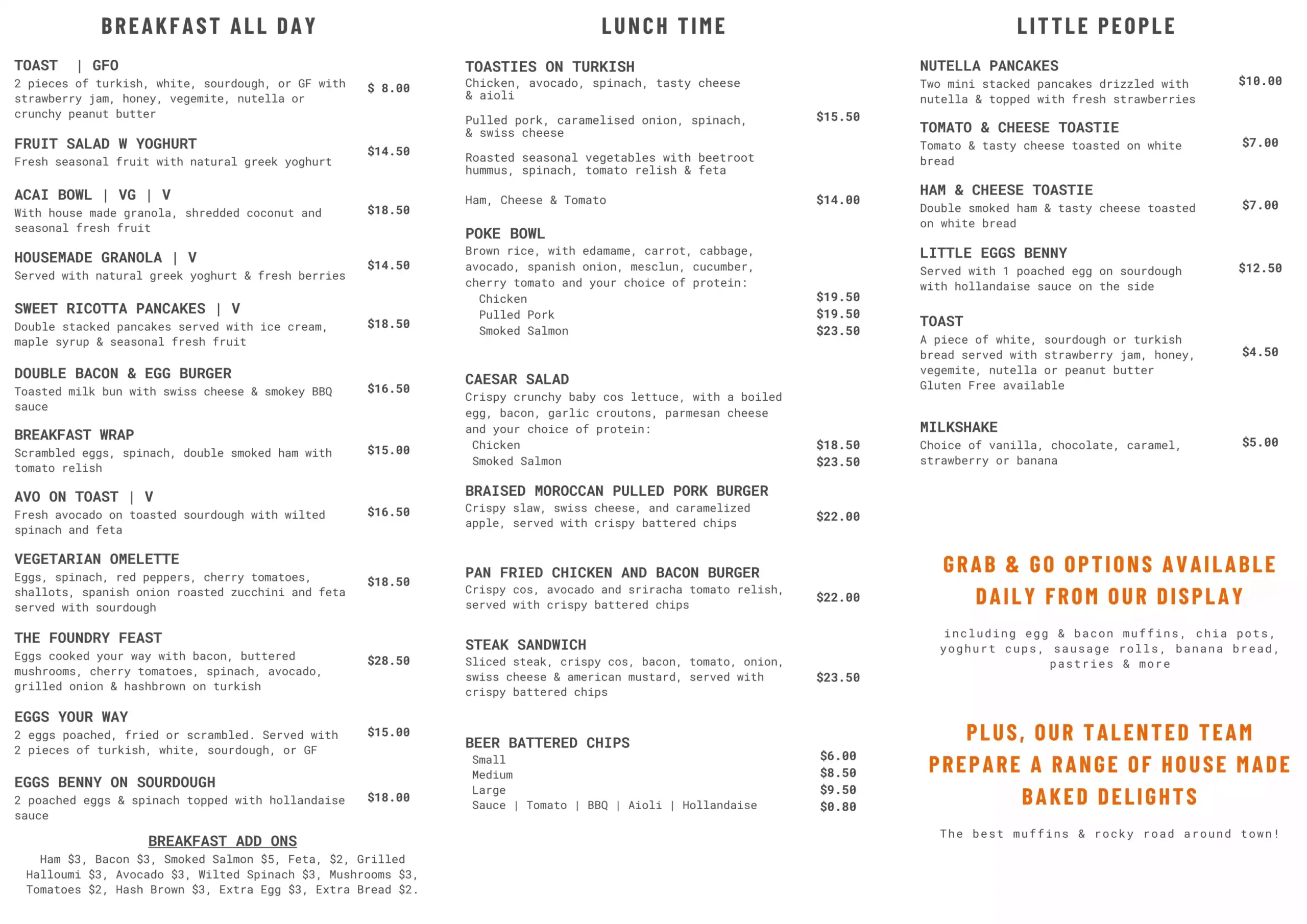 Foundry Cafe King Street Newcastle Menu Page Two